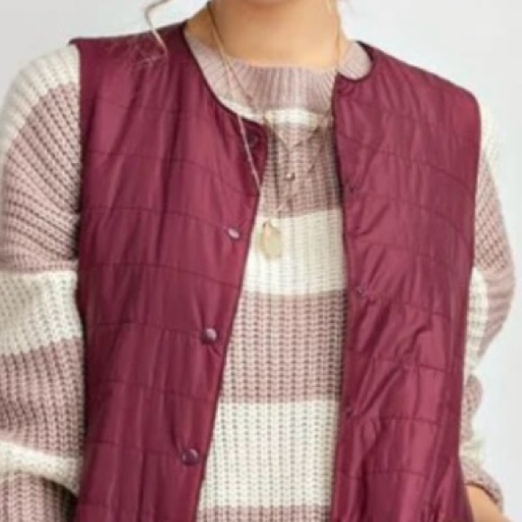 Easel Burgundy Long Quilted Vest - Picture 4 of 4